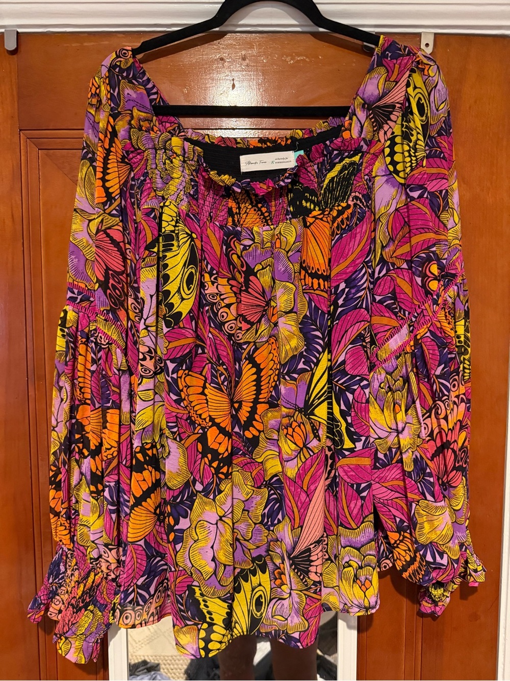 Vibrant Floral Butterfly Off-Shoulder Top - Multicolor
